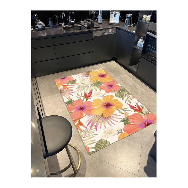 Tapis à motif floral Blooming avec base tissée, lavable à la machine, Tapis de couloir 4 pi 11 po x 9 pi 10 po inclus