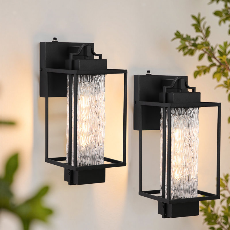 Tiernan Outdoor Wall Light Dusk To Dawn Water Ripple Seed Glass Wall Sconce Waterproof Lighting