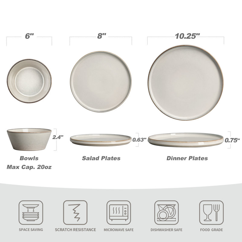 Stoneware Dinnerware Sets, 18-Piece Dish Set, White