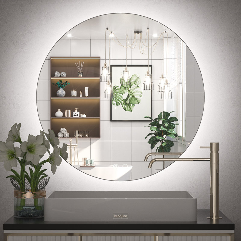 Adorna  Round Frameless Backlit Mirror, LED Bathroom Mirror with Dimmable Brightness, Anti-fog Function, 50000h Lifetime, Shatterproof Film