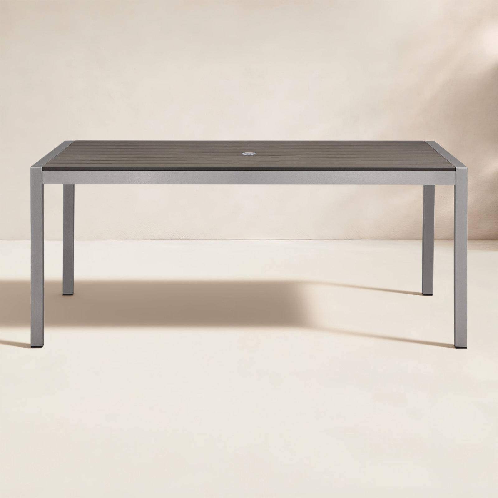 Aynura 71'' Plastic / Acrylic Outdoor Dining Table, Gray, Silver