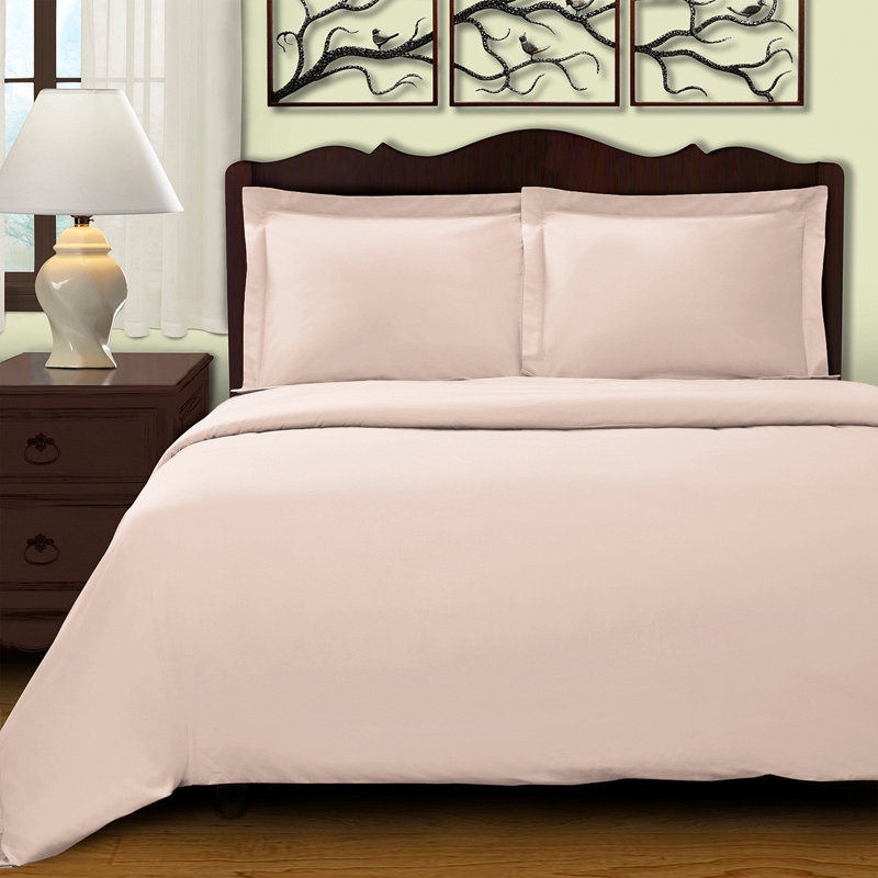 Ensemble de housse de couette lavable 100% coton 200 fils Blue Queen, Housse de couette pour très grand lit et 2 taies , Rosé