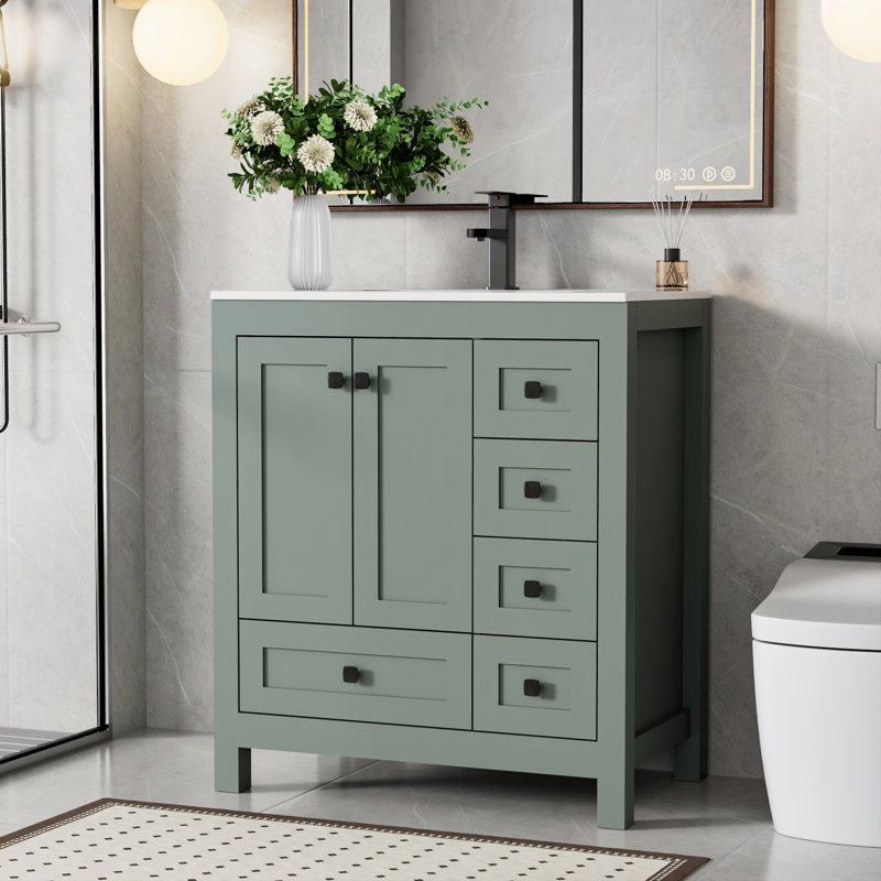 30" Modern Single Bathroom Vanity Set With Sink Top, Faucet, Eco-friendly Hand Paint