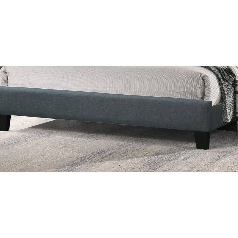 Full Size Bed With Charcoal Polyfiber Headboard And Strong Platform Construction For Bedroom Upholstered Dependable Bedframe