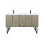 Ensemble de meuble-lavabo double en acacia rustique l 60 po x P 20 po, comptoir en quartz blanc, robinet chromé et miroir de 55 po-436414483-436414497
