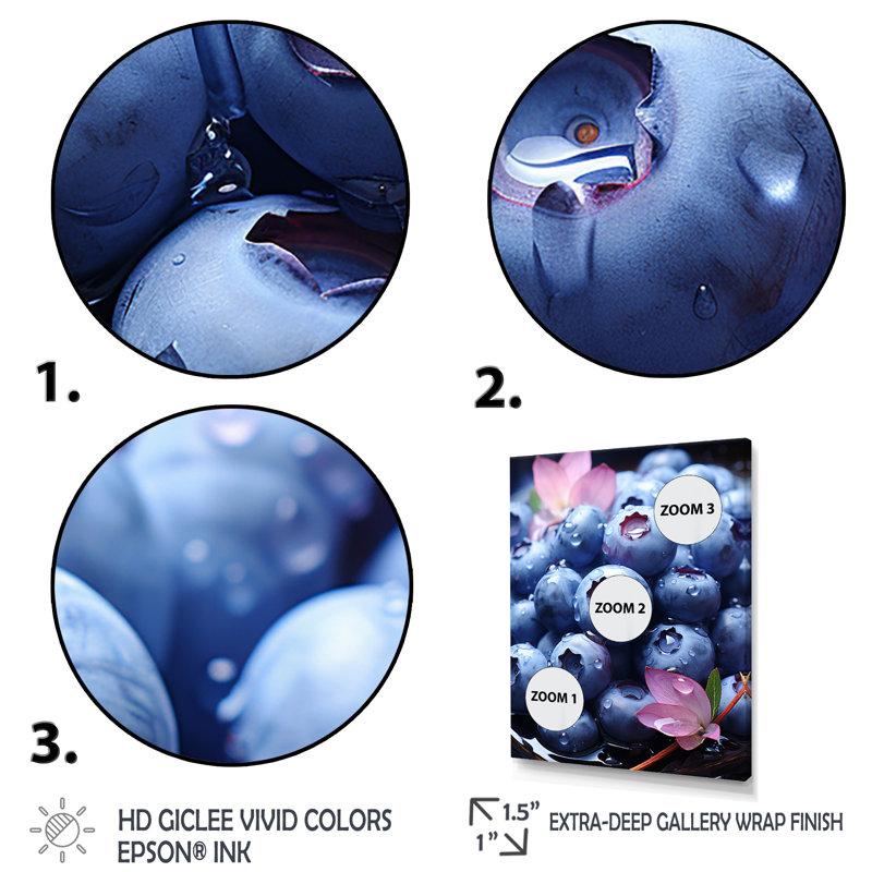 Blue Blueberry Bliss II - fruits, art mural, H 20 po x l 12 po x P 1 po