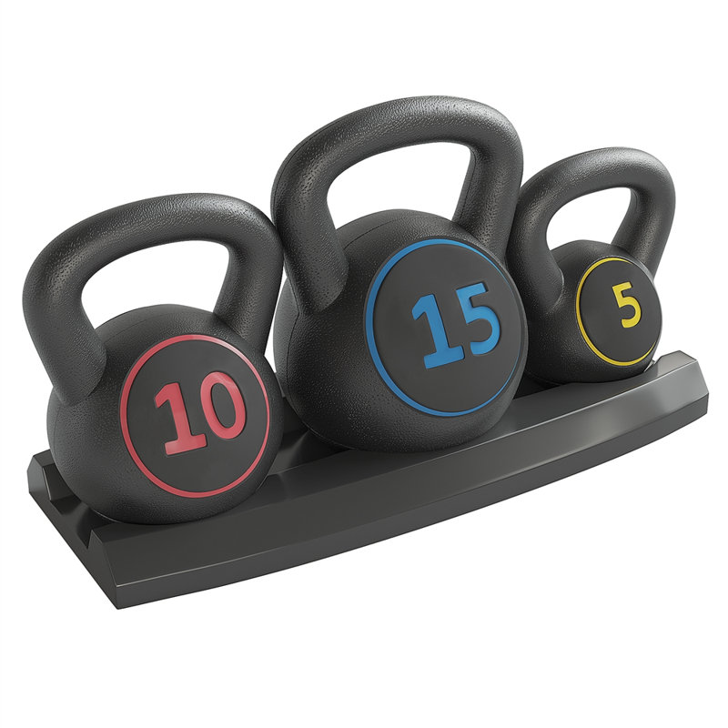 3 Piece Kettlebell Set with Storage Rack