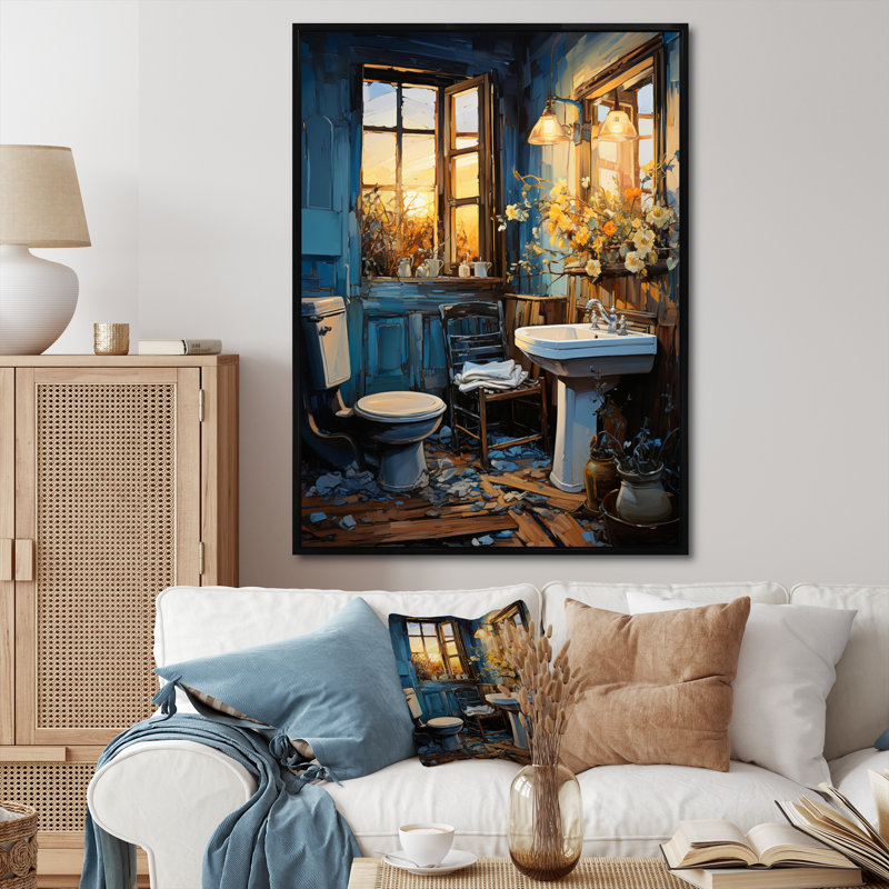 «Bathroom Bathroom Turquoise IV», reproduction d'art sur toile, H 20 po x l 12 po x P 1 po, Cadre flottant noir