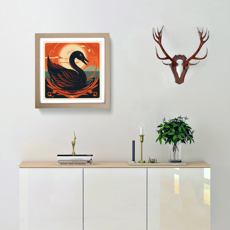 Swan Retro Art No.1 - Framed Print, Oak