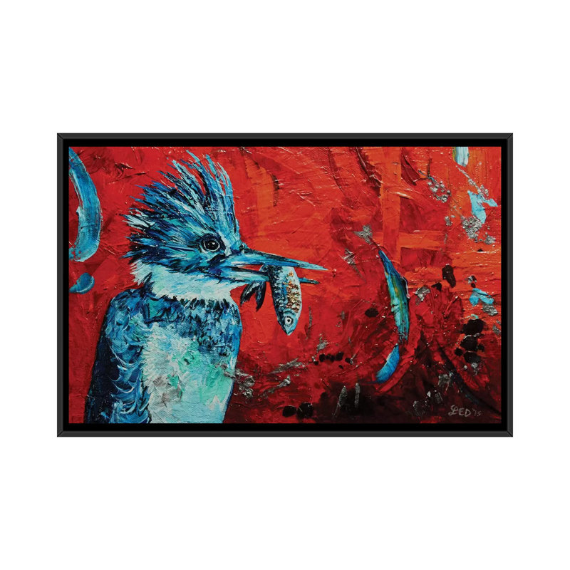 « kingfisher », reproduction sur toile, H 18 po x l 26 po x P 1,5 po, Toile avec cadre noir, Pas de tapis