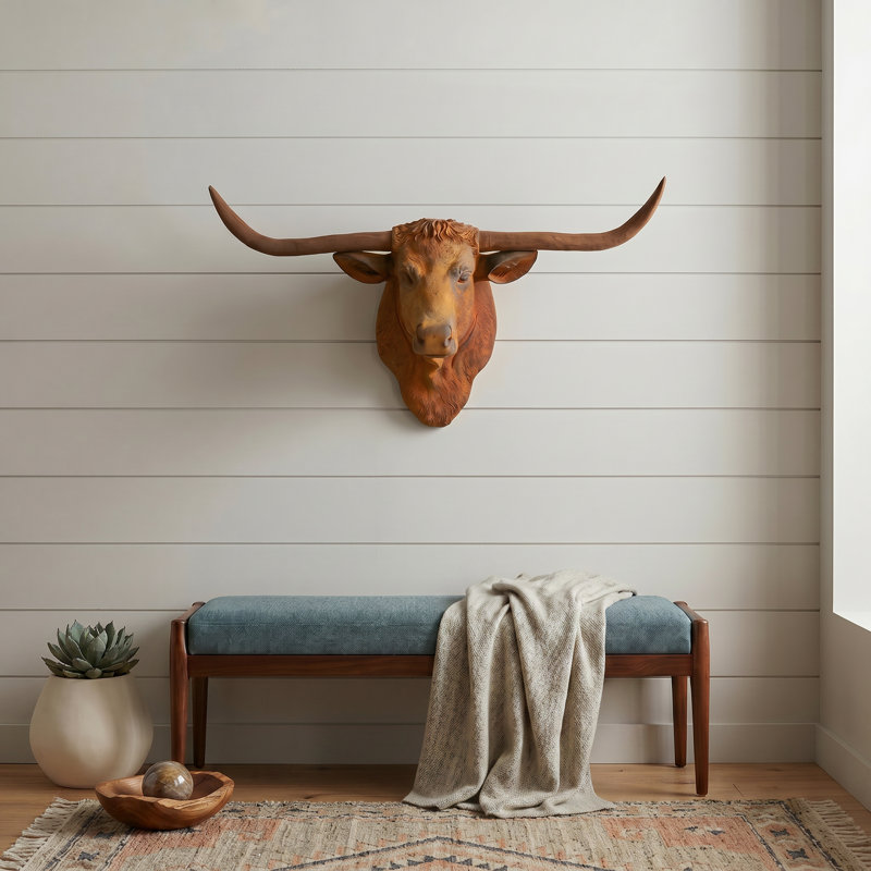 Faux Taxidermy Texas Longhorn Head Wall Décor, White