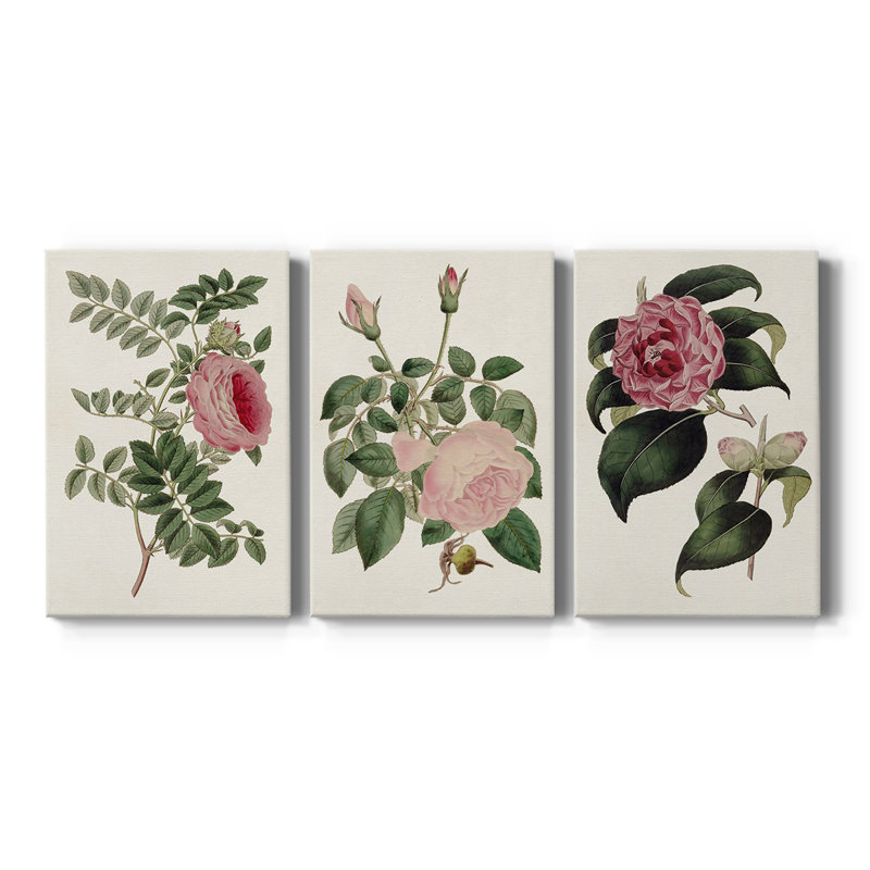 Mélange de fleurs roses I - Toile tendue avec châssis sur mesure - 3 pièces, H 27 po x l 54 po