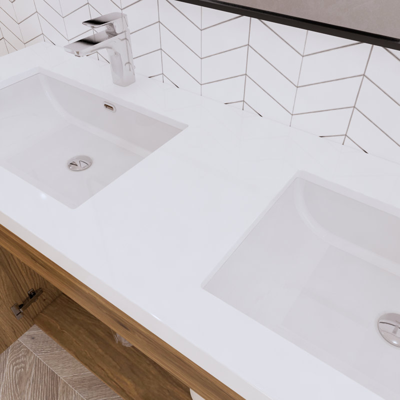 59" Wall-Mounted Single Bathroom Vanity Set, Natural Oak