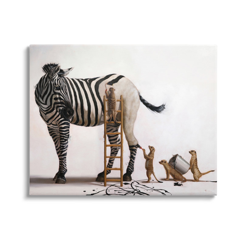 Suricate rayures zébrées sur toile par Lucia Heffernan, peinture, H 24 po x l 30 po x P 1,5 po