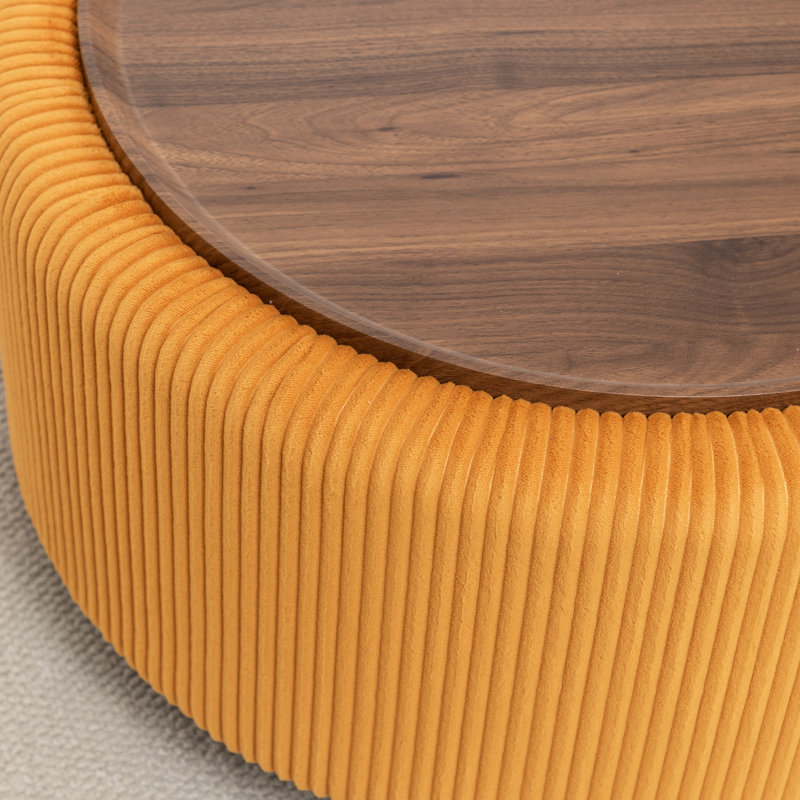 Table basse ronde avec rangement Pietsch, Velours côtelé jaune