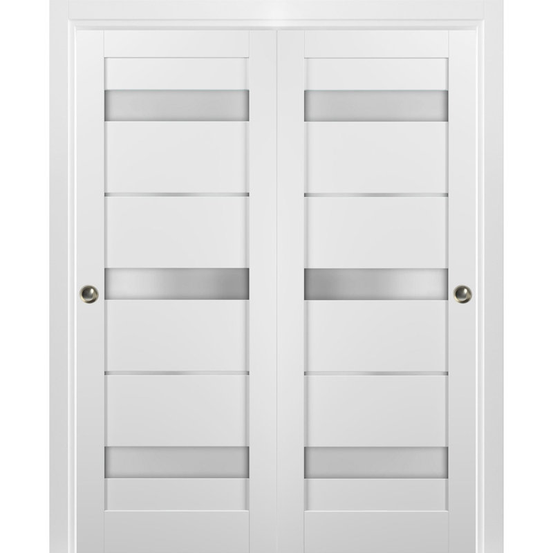 Portes blanches en verre dépoli Quadro avec trousse de quincaillerie d'installation, 64 po x 80 po