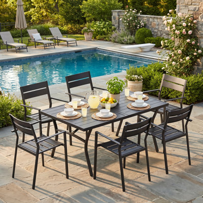 Ensemble repas pour 6 personnes avec table de salle à manger rectangulaire 70,9 po et 6 chaises empilables