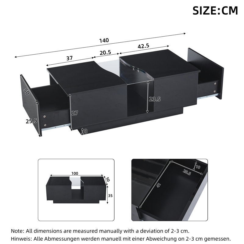 Block Coffee Table with Storage, Black