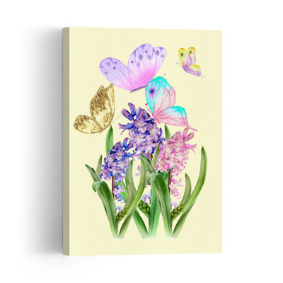 Pastel Butterflies And Hyacinths Colorful Contemporary Butterfly Flower Nature Wall Art Print