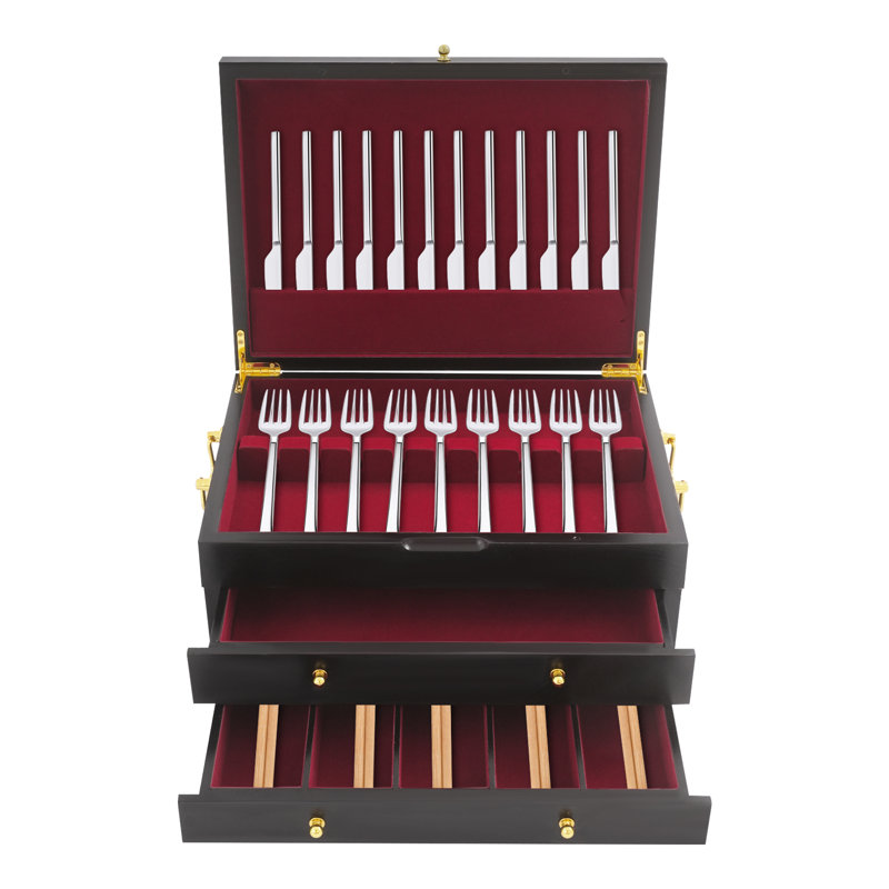 3-Tier Wooden Silverware Storage Box