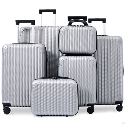 6-Piece Luggage Set, Durable Hardshell ABS Suitcase with Spinner Wheels, TSA Lock, Side Hooks, Lightweight Carry-On & Checked Luggage