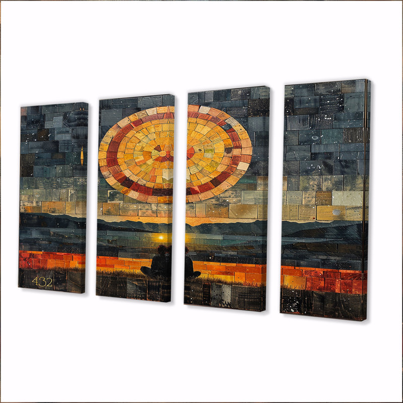 Ensemble de 4 décorations murales Cosmic Awesome Retro Vision - Meditation, H 28 po x l 48 po