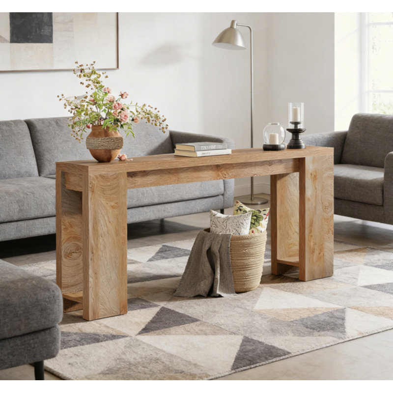 Console en bois, table d'entrée avec canapé, Brun / Chêne