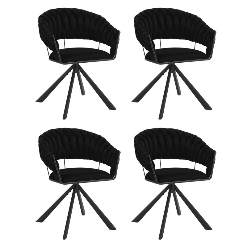 Armadillo 45.5cm H Tufted Velvet Upholstered Upholstered Back Armchair, Black, 4