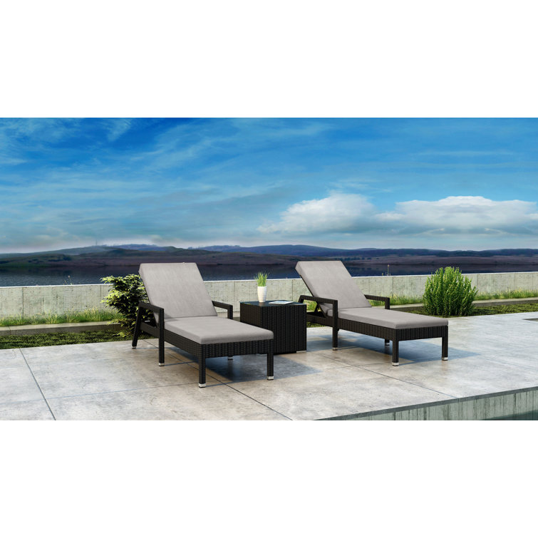 Thornaby Outdoor Wicker Chaise Lounge Set with Table , Cushion Included