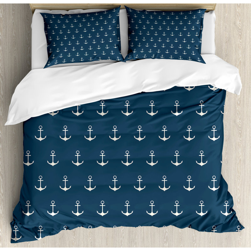 Amelia Blue/White Microfibre 350 TC Coastal Duvet Cover Set, 155 x 220 cm - 2 Pillowcases (80 x 80 cm)
