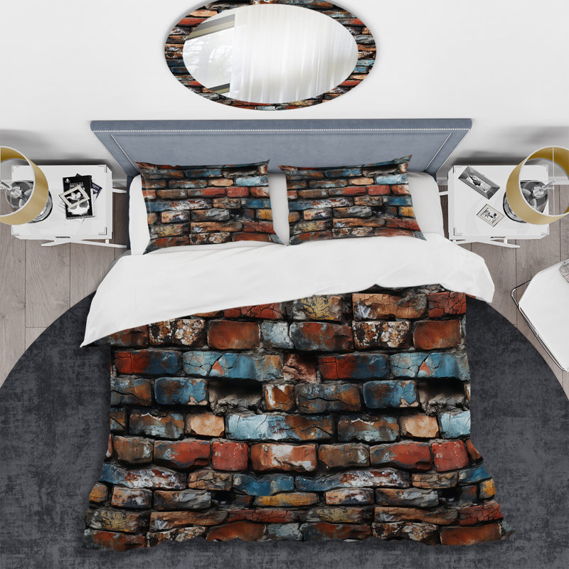 Timeless Brick Elegance - Ensemble de housse de couette en brique, Housse de couette pour grand lit et 2 taies décor
