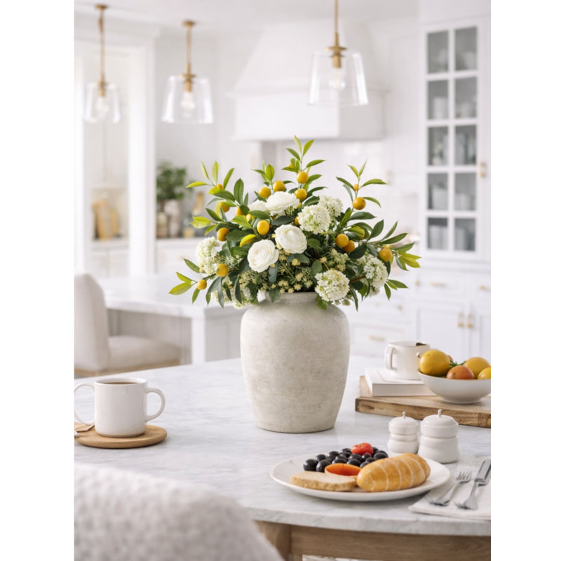 Faux Fruit and White Floral Arrangement