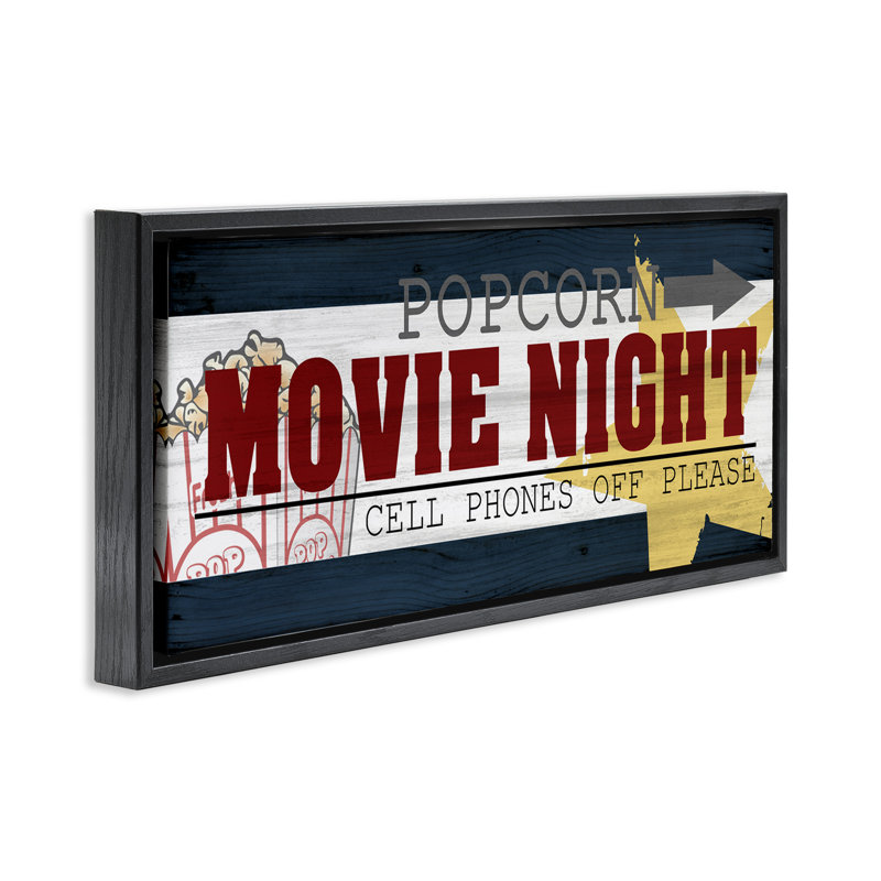 Enseigne rétro «Movie Night», H 11 po x l 25 po, Cadre flottant noir de jais