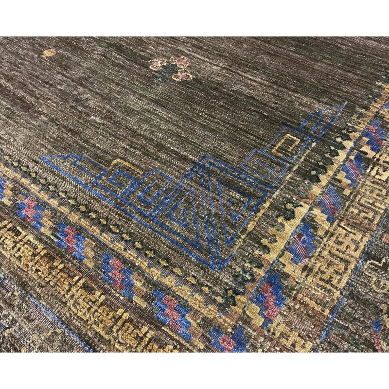 Tapis brun clair et brun de haute qualité noué à la main