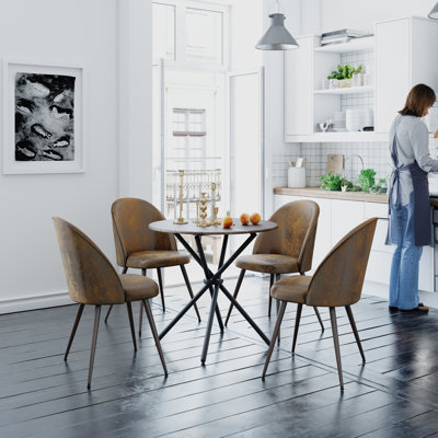 5 Pieces Modern Dining and Lounge Set with Round Table Upholstered Chairs for Reception Office and Living Room
