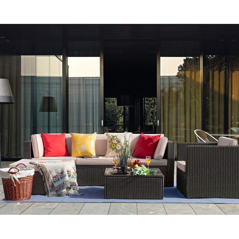 Avoca 5 - Person Modular Patio Conversation Set with Cushions, Beige