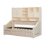 Lit de jour simple rembourré avec lumières à accoudoirs à DEL, armoires à tablettes de rangement, lit gigogne relevable simple (beige)-1106368723