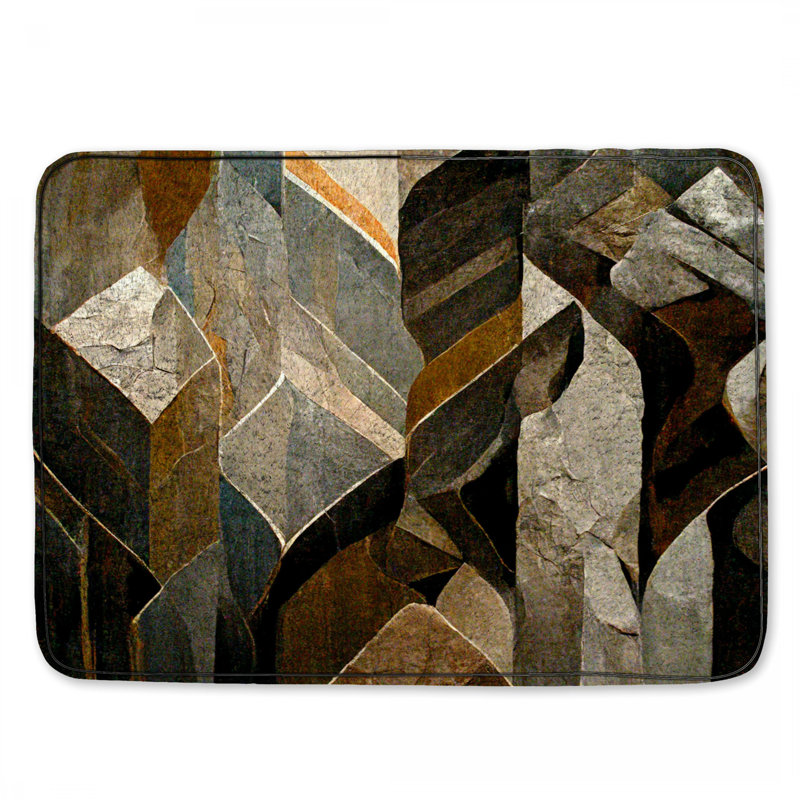 Tapis de bain abstrait, Simple - L 34 po x l 21 po, Gris géométrique 