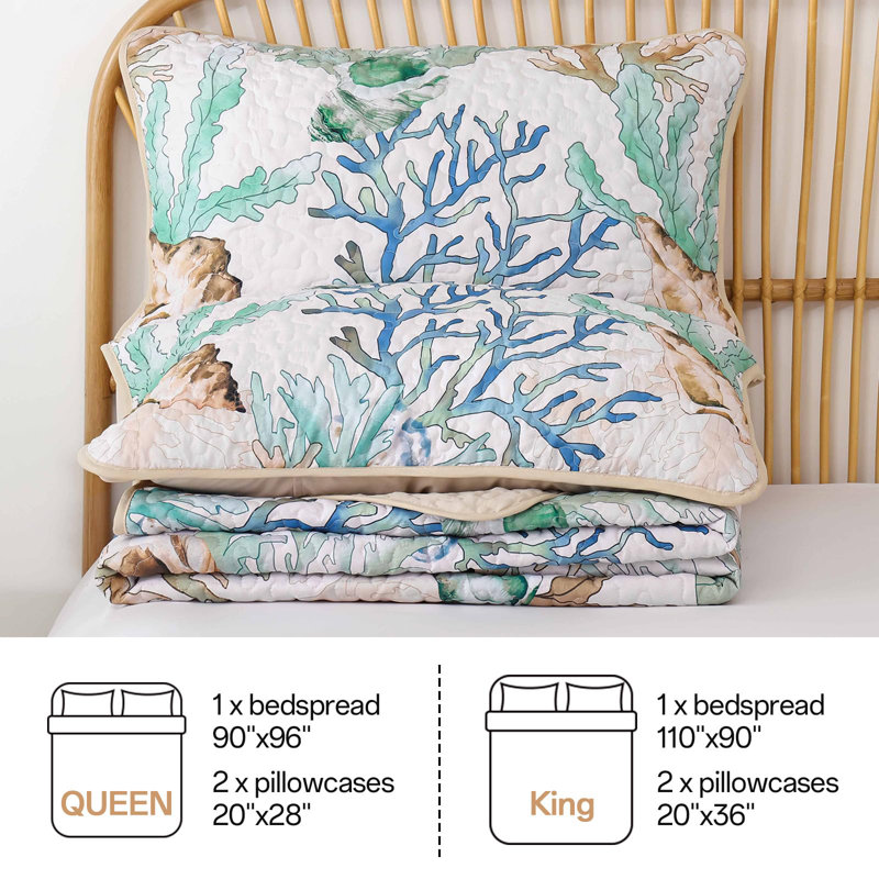 3-Piece Reversible Nautical Coastal Quilt Set with Pillowcases Lightweight Microfiber Bedspread for All Seasons