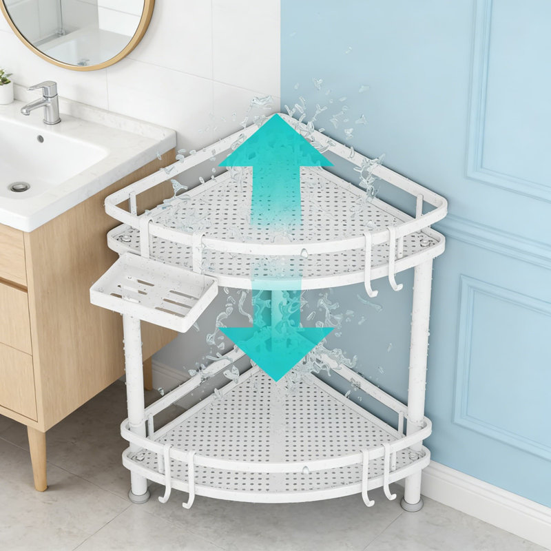 Corner Shower Caddy - 2-Tier Rustproof Shower Organizer With Soap Holder And Hooks, Space-Saving Bathroom Storage Shelf With Adhesive Mounting