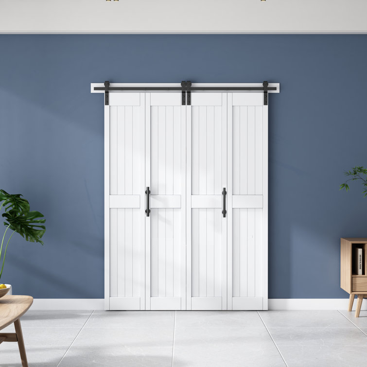 84'' Solid + Manufactured Wood Barn Doors Semi-Gloss with Installation Hardware Kit Bi-Fold Door