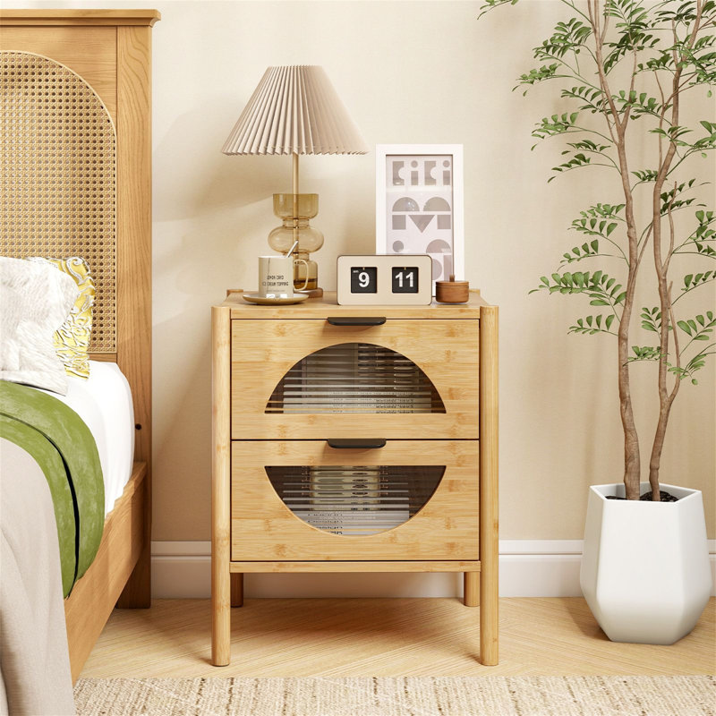 45cm W Bamboo / Rattan Bedside Table
