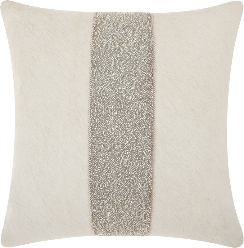  Natural Hide Shimmer Stripe Throw Pillow, White/Silver