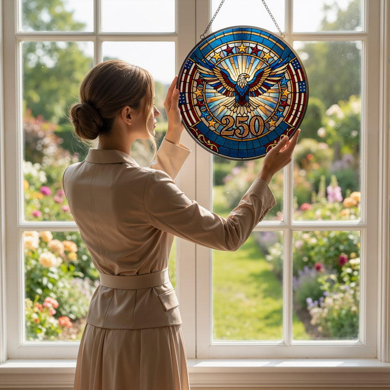 Panneau de fenêtre en verre pour décoration intérieure American Eagle USA 250th Anniversary ， 7,8H, H 7,8 po