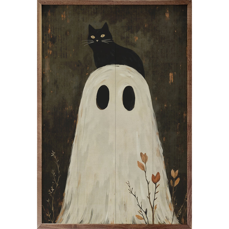 Fantôme avec un chat sur la tête, H 36 po x l 24 po