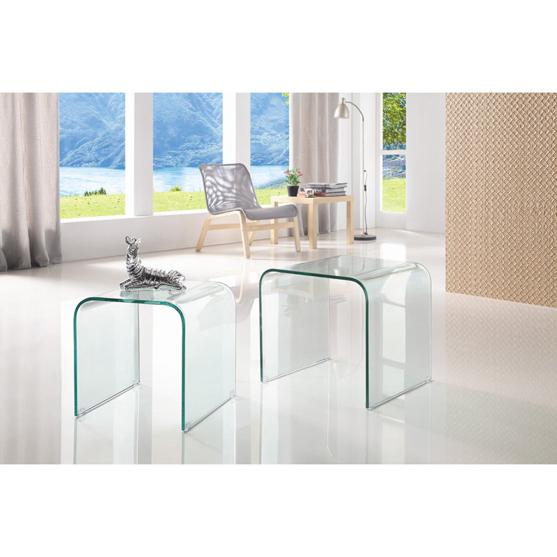Caryl Glass Top Sled Nesting Tables