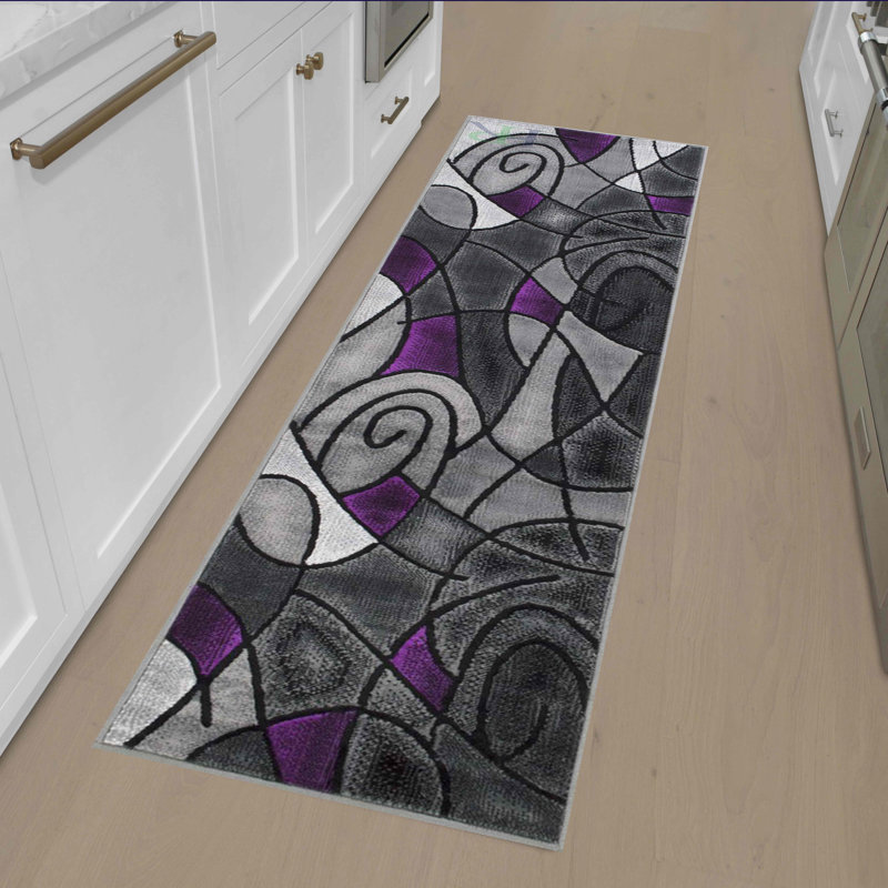 Tapis mauve à motif abstrait Elienor, Tapis de couloir de 2 pi x 7 pi