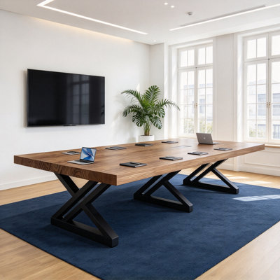 Modern Industrial-Style Solid Wood Conference Table