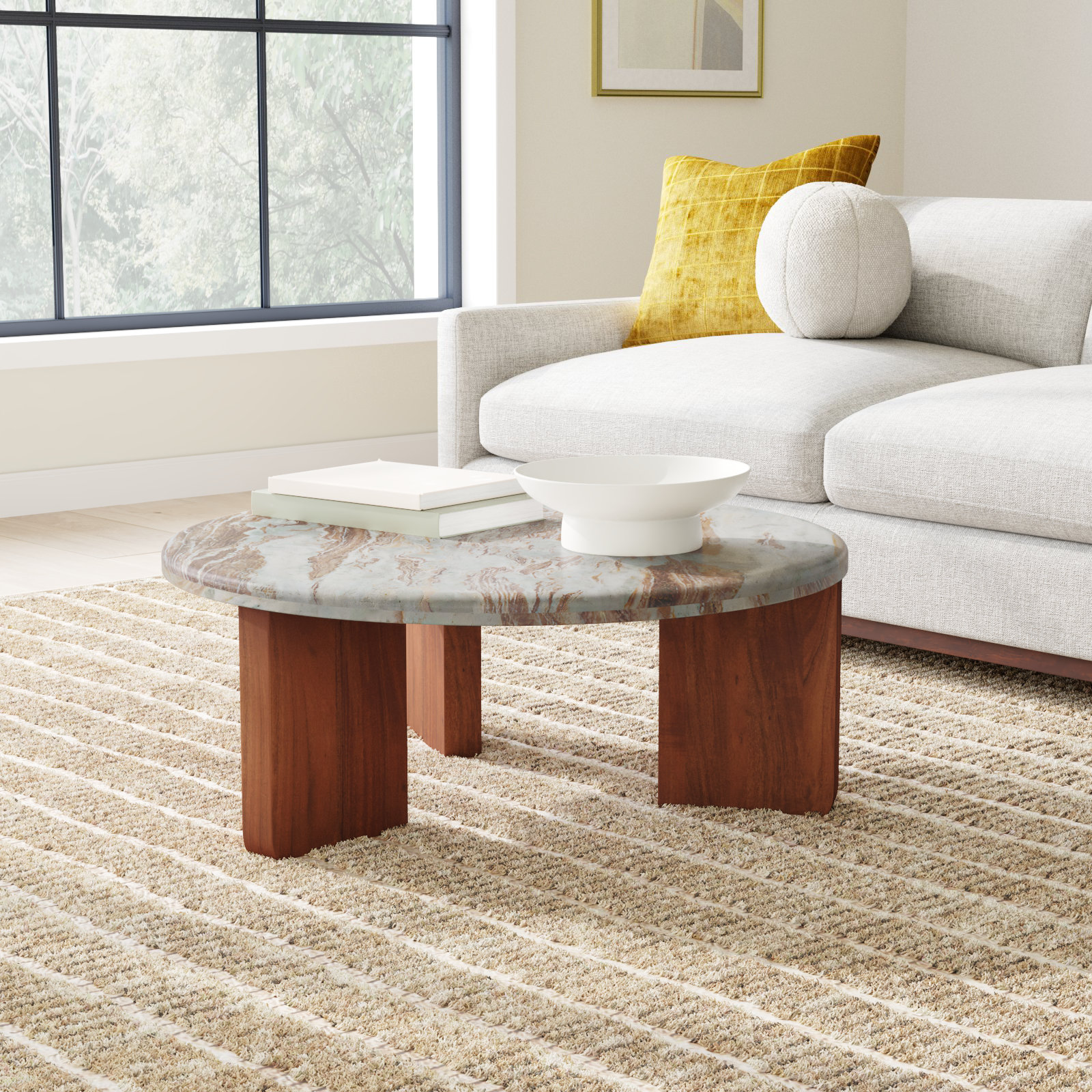 Bryony 38" Genuine Marble Coffee Table, Brown