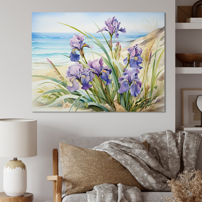 Iris mauves sur la plage, impression sur toile, Toile tendue, H 12 po x l 20 po x P 1 po